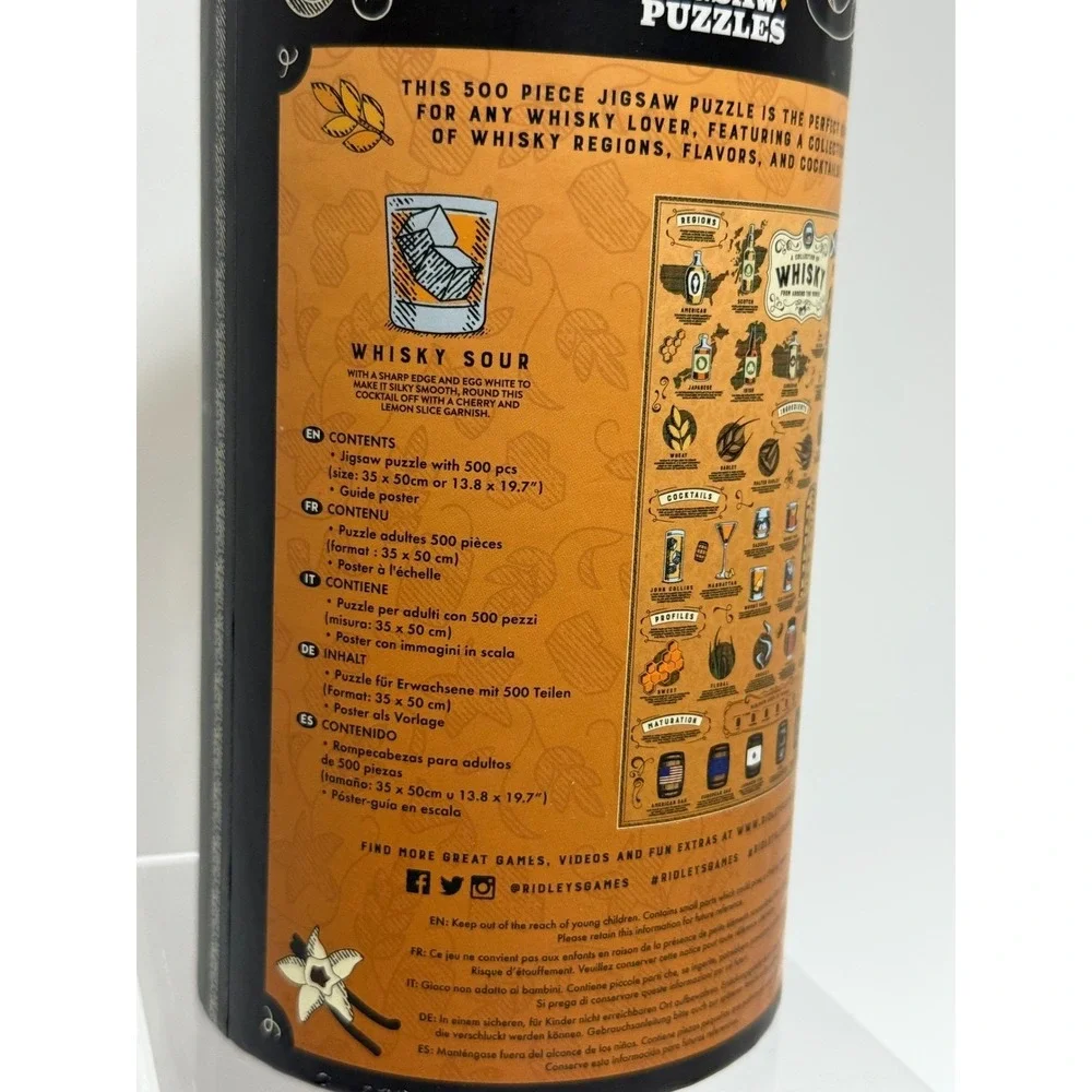 Ridley's Games Whisky Lover's 500 Piece‎ Jigsaw Puzzle in Decorative Tube New